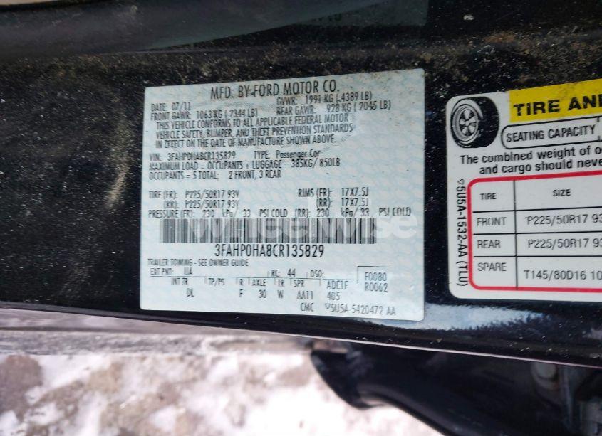 Photo 9 of 2012 Ford Fusion SE (VIN 3FAHP0HA8CR135829)