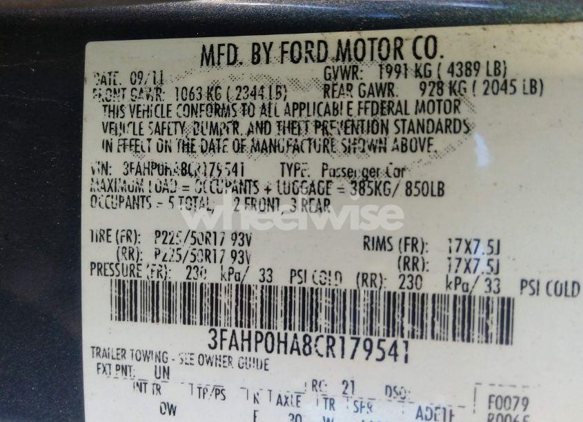 Photo 9 of 2012 Ford Fusion SE (VIN 3FAHP0HA8CR179541)