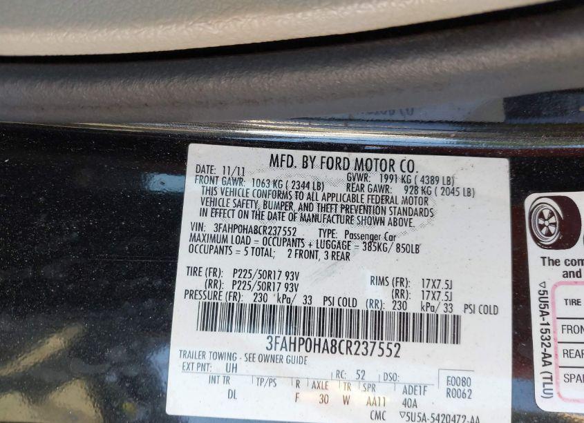 Photo 9 of 2012 Ford Fusion SE (VIN 3FAHP0HA8CR237552)