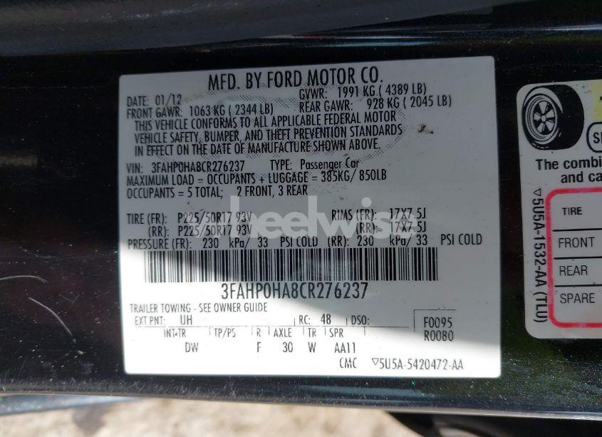 Photo 9 of 2012 Ford Fusion SE (VIN 3FAHP0HA8CR276237)