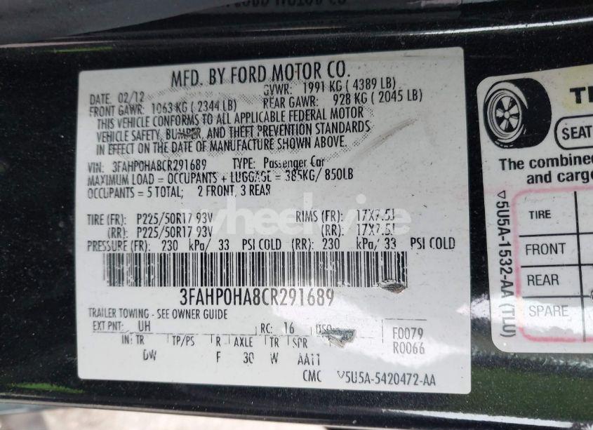 Photo 9 of 2012 Ford Fusion SE (VIN 3FAHP0HA8CR291689)