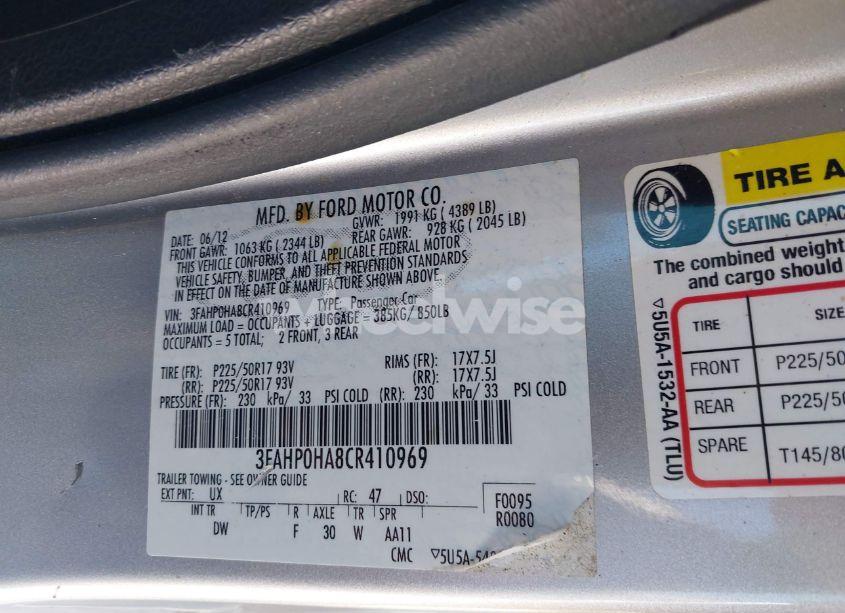 Photo 9 of 2012 Ford Fusion SE (VIN 3FAHP0HA8CR410969)