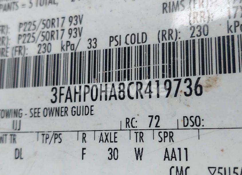 Photo 9 of 2012 Ford Fusion (VIN 3FAHP0HA8CR419736)