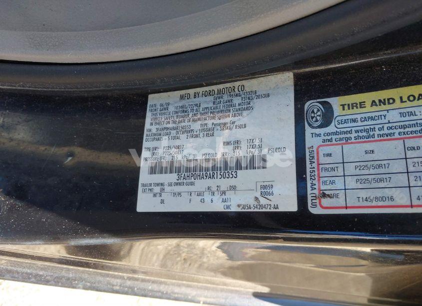 Photo 9 of 2010 Ford Fusion SE (VIN 3FAHP0HA9AR150353)