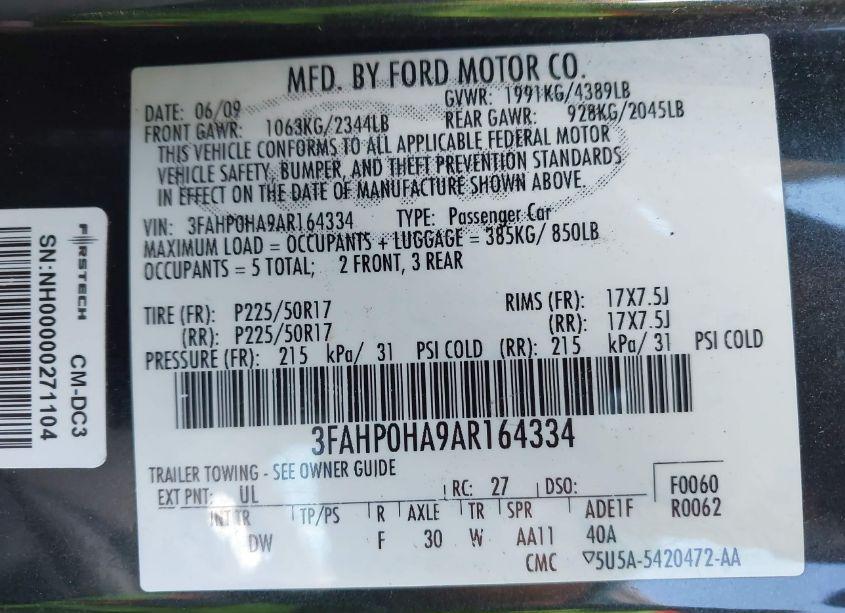 Photo 9 of 2010 Ford Fusion SE (VIN 3FAHP0HA9AR164334)