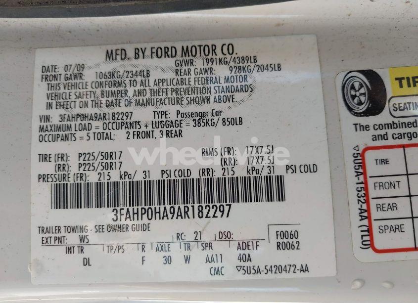 Photo 9 of 2010 Ford Fusion SE (VIN 3FAHP0HA9AR182297)