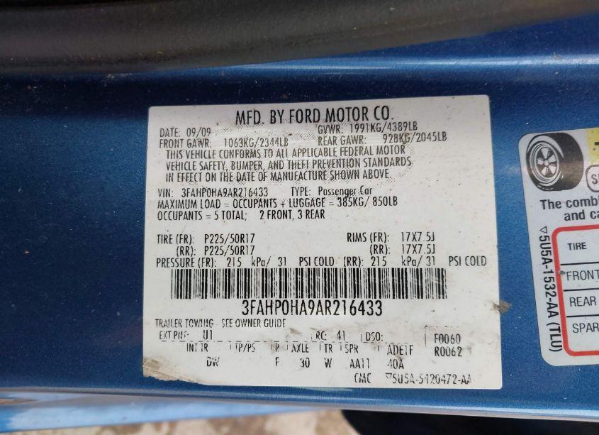 Photo 9 of 2010 Ford Fusion SE (VIN 3FAHP0HA9AR216433)