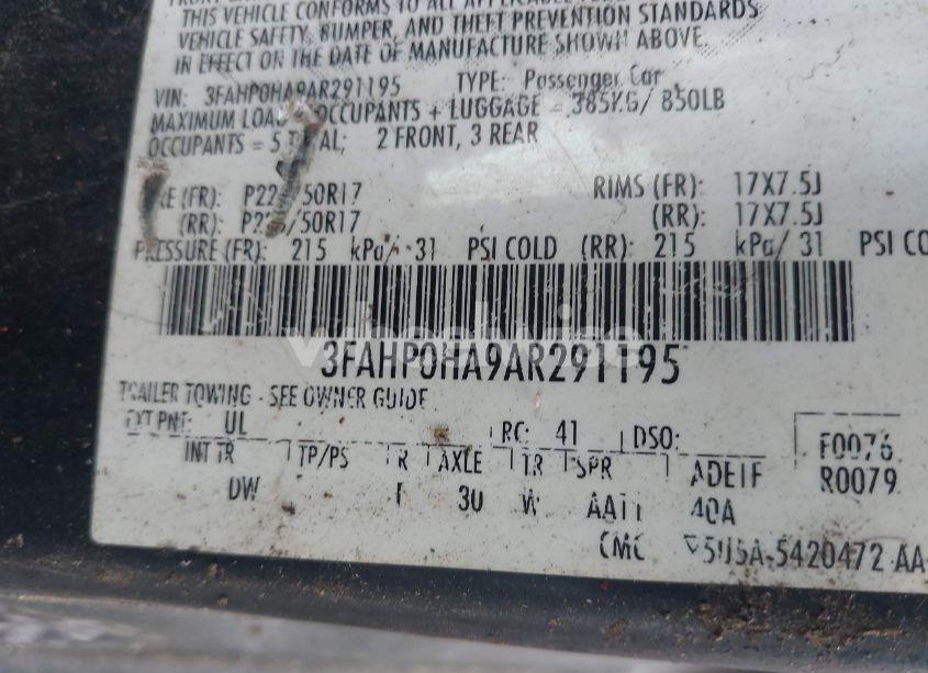 Photo 9 of 2010 Ford Fusion SE (VIN 3FAHP0HA9AR291195)