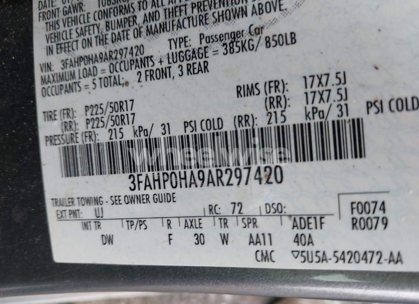 Photo 9 of 2010 Ford Fusion SE (VIN 3FAHP0HA9AR297420)