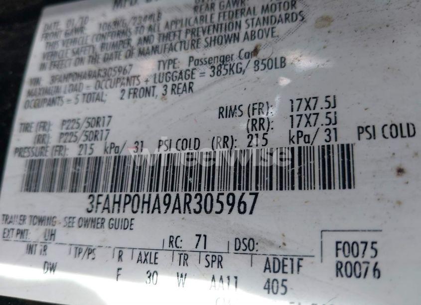 Photo 9 of 2010 Ford Fusion SE (VIN 3FAHP0HA9AR305967)