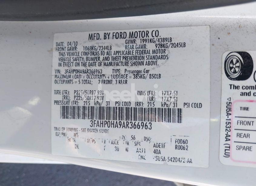 Photo 9 of 2010 Ford Fusion SE (VIN 3FAHP0HA9AR366963)