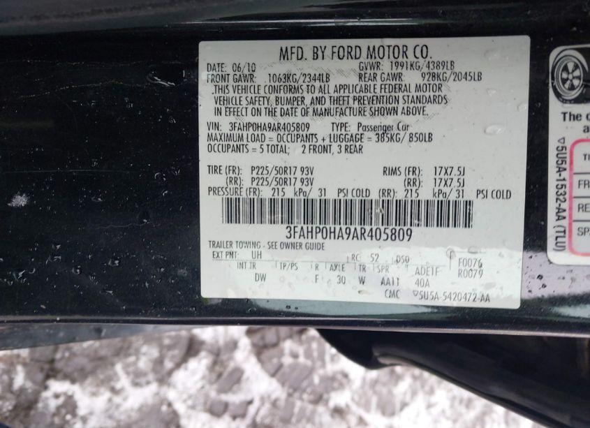 Photo 9 of 2010 Ford Fusion SE (VIN 3FAHP0HA9AR405809)