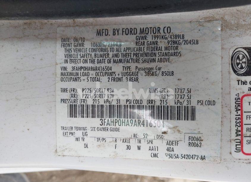 Photo 9 of 2010 Ford Fusion SE (VIN 3FAHP0HA9AR416504)