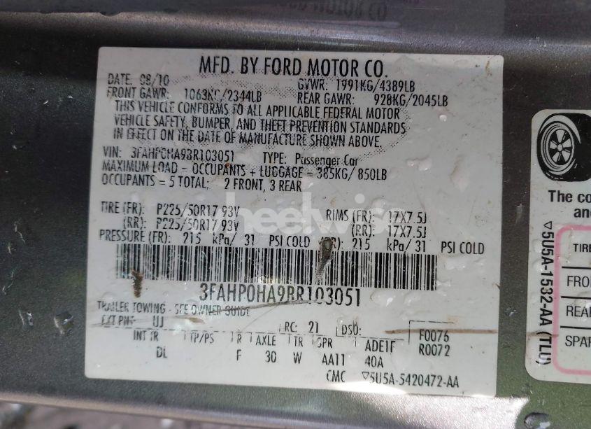 Photo 9 of 2011 Ford Fusion SE (VIN 3FAHP0HA9BR103051)