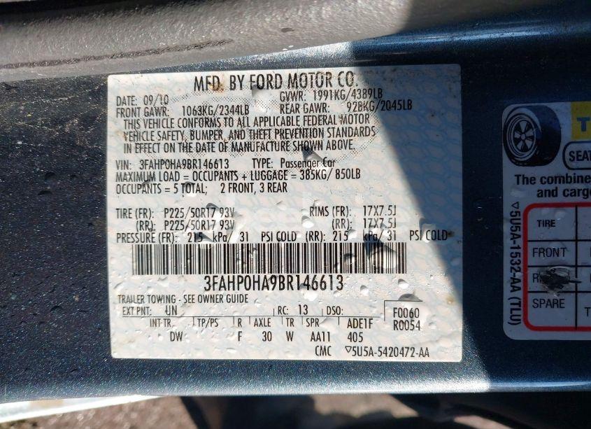 Photo 9 of 2011 Ford Fusion SE (VIN 3FAHP0HA9BR146613)