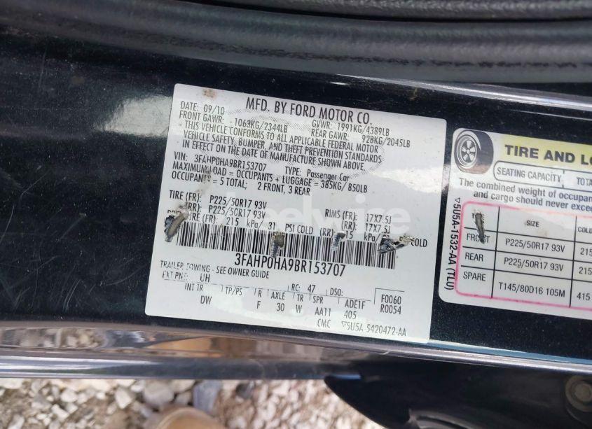 Photo 9 of 2011 Ford Fusion SE (VIN 3FAHP0HA9BR153707)