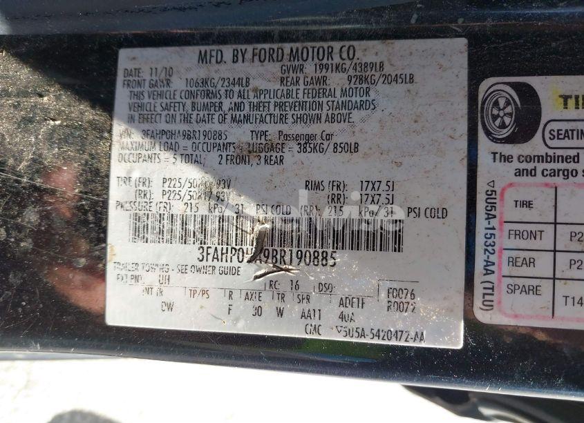 Photo 9 of 2011 Ford Fusion SE (VIN 3FAHP0HA9BR190885)