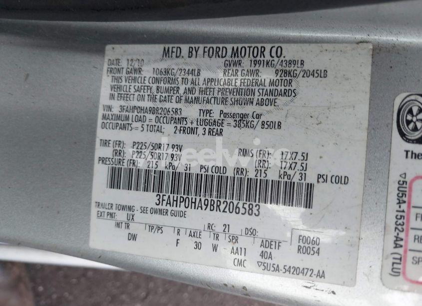 Photo 9 of 2011 Ford Fusion SE (VIN 3FAHP0HA9BR206583)