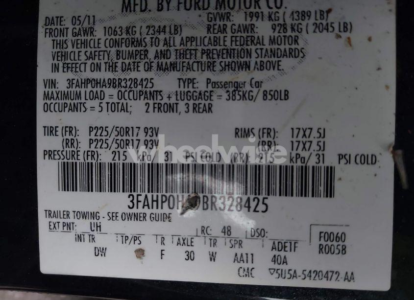 Photo 9 of 2011 Ford Fusion SE (VIN 3FAHP0HA9BR328425)