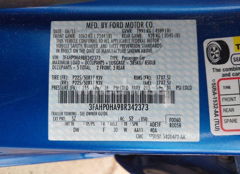 Photo 9 of 2011 Ford Fusion SE (VIN 3FAHP0HA9BR342373)