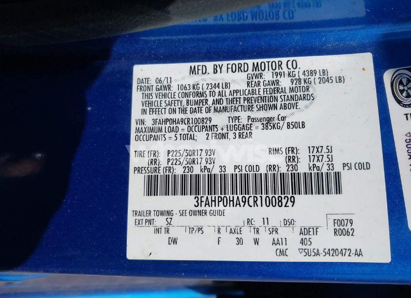 Photo 9 of 2012 Ford Fusion SE (VIN 3FAHP0HA9CR100829)