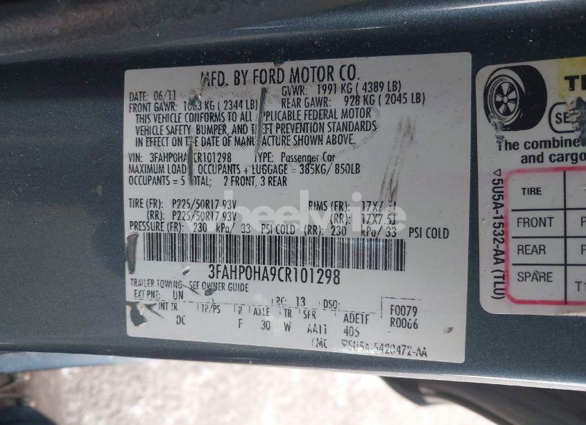 Photo 9 of 2012 Ford Fusion SE (VIN 3FAHP0HA9CR101298)