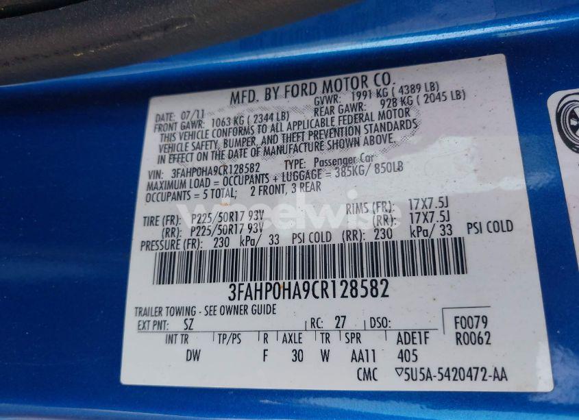 Photo 9 of 2012 Ford Fusion SE (VIN 3FAHP0HA9CR128582)