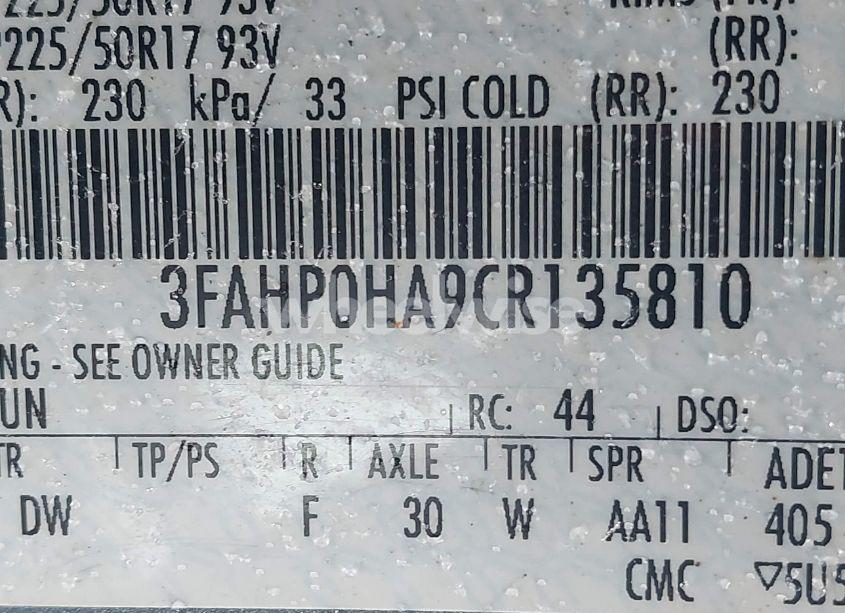 Photo 9 of 2012 Ford Fusion SE (VIN 3FAHP0HA9CR135810)