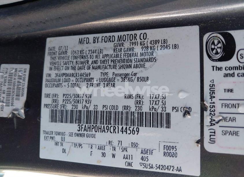 Photo 9 of 2012 Ford Fusion SE (VIN 3FAHP0HA9CR144569)