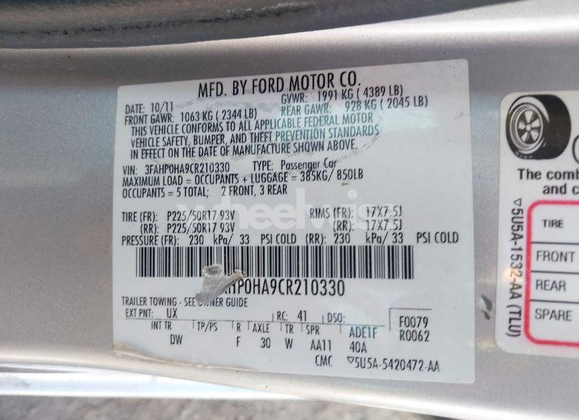 Photo 9 of 2012 Ford Fusion SE (VIN 3FAHP0HA9CR210330)