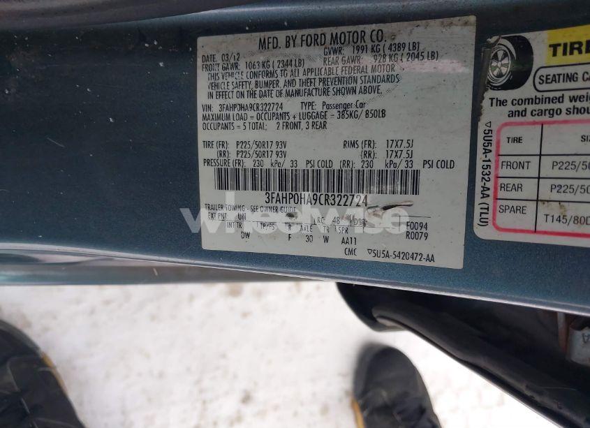 Photo 9 of 2012 Ford Fusion SE (VIN 3FAHP0HA9CR322724)