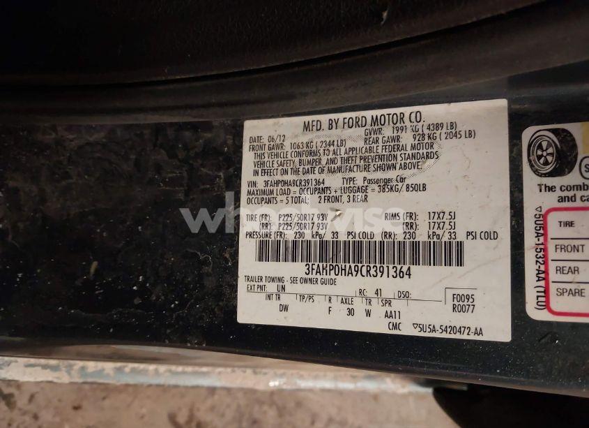 Photo 9 of 2012 Ford Fusion SE (VIN 3FAHP0HA9CR391364)