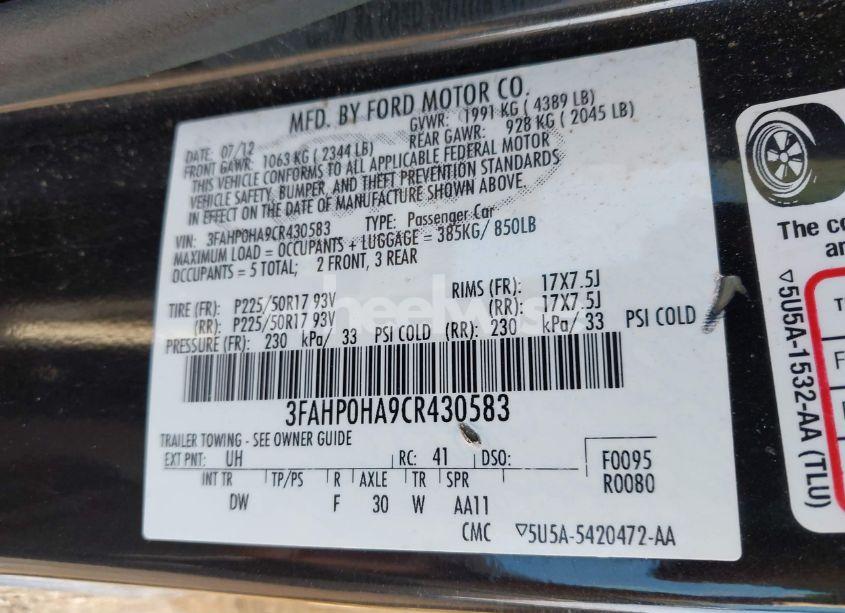 Photo 9 of 2012 Ford Fusion SE (VIN 3FAHP0HA9CR430583)