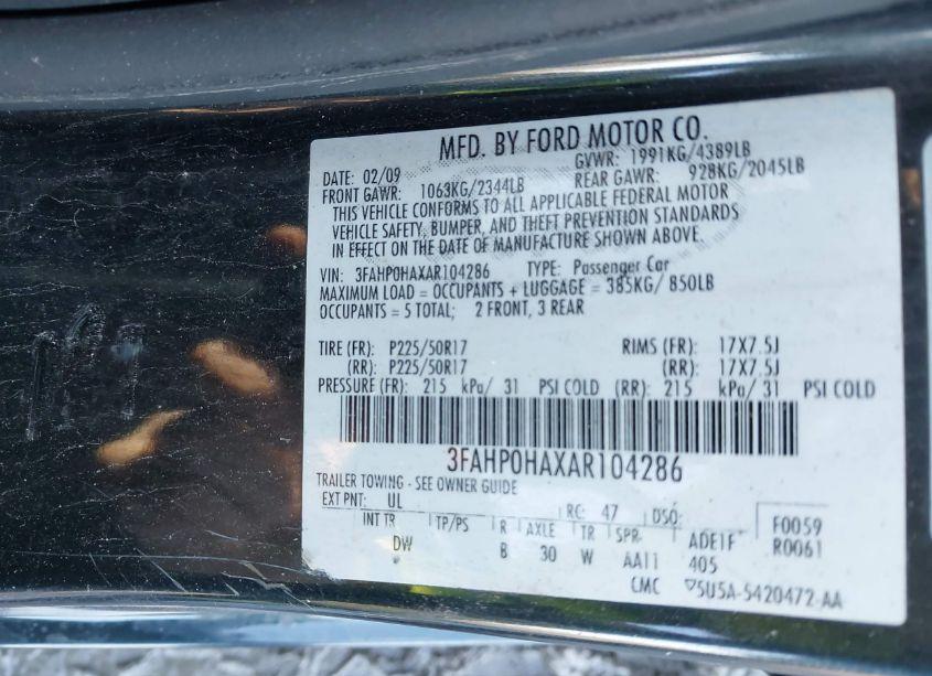 Photo 9 of 2010 Ford Fusion SE (VIN 3FAHP0HAXAR104286)