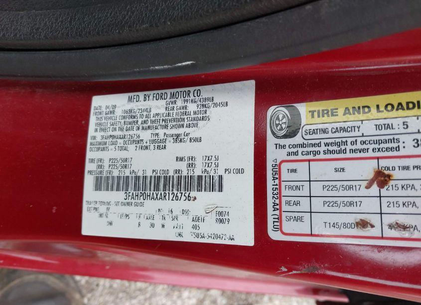 Photo 9 of 2010 Ford Fusion SE (VIN 3FAHP0HAXAR126756)