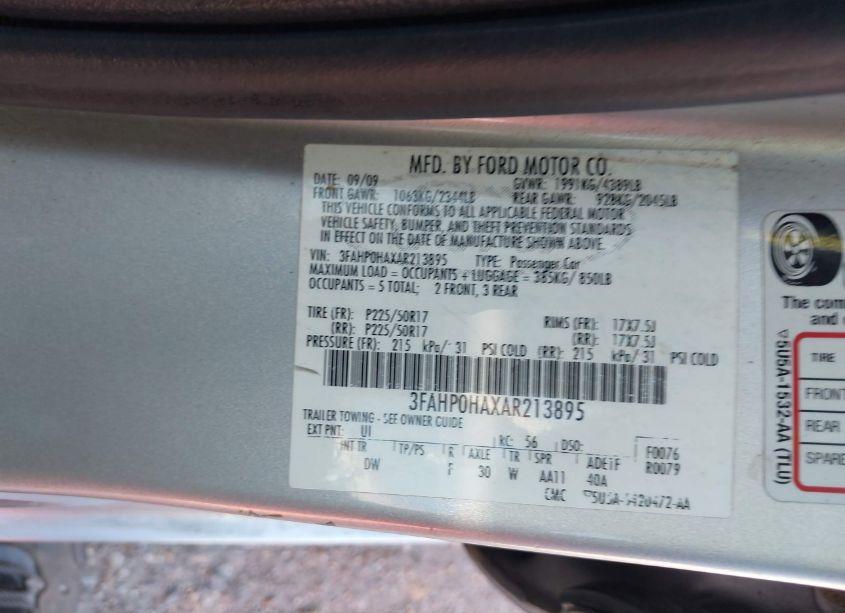 Photo 9 of 2010 Ford Fusion SE (VIN 3FAHP0HAXAR213895)