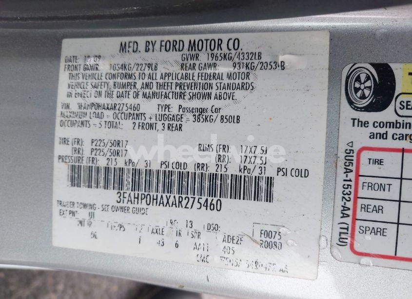 Photo 9 of 2010 Ford Fusion SE (VIN 3FAHP0HAXAR275460)