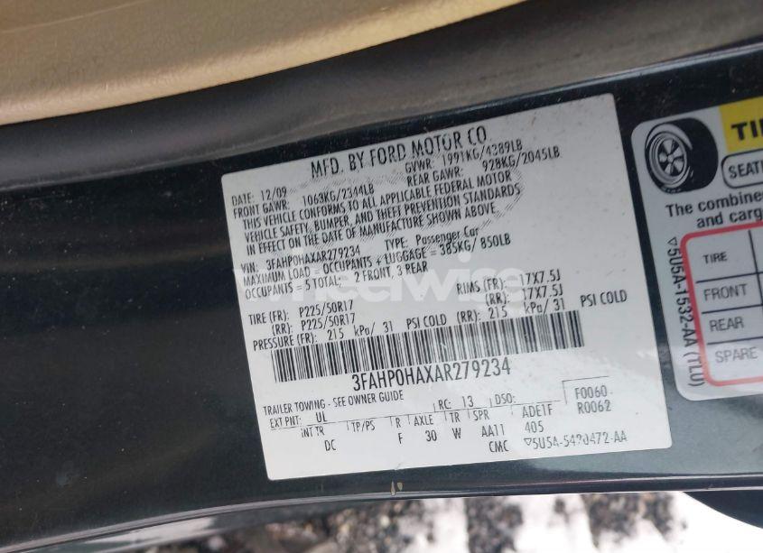 Photo 9 of 2010 Ford Fusion SE (VIN 3FAHP0HAXAR279234)