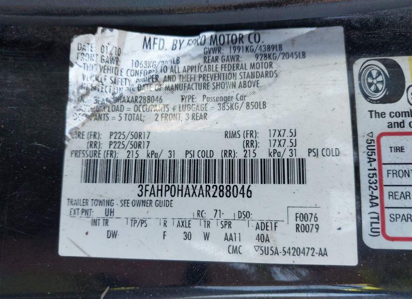 Photo 9 of 2010 Ford Fusion SE (VIN 3FAHP0HAXAR288046)