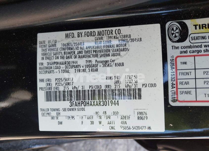 Photo 9 of 2010 Ford Fusion SE (VIN 3FAHP0HAXAR301944)