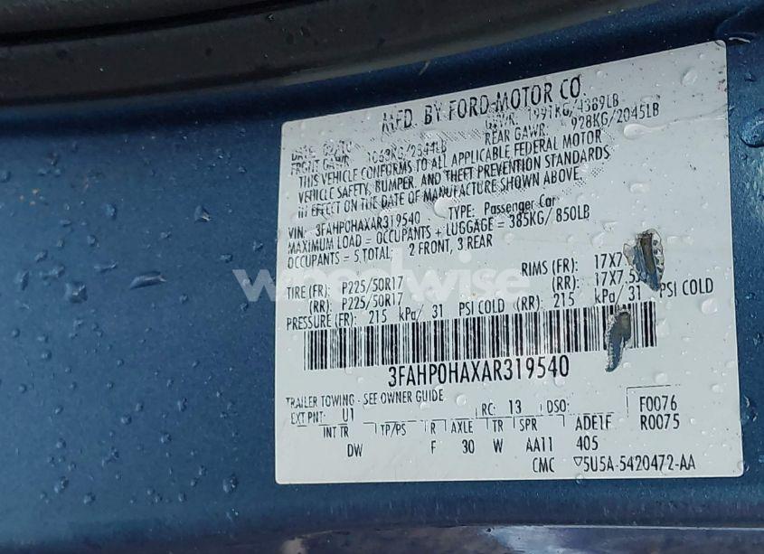 Photo 9 of 2010 Ford Fusion SE (VIN 3FAHP0HAXAR319540)