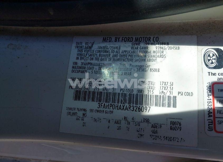 Photo 9 of 2010 Ford Fusion SE (VIN 3FAHP0HAXAR326097)
