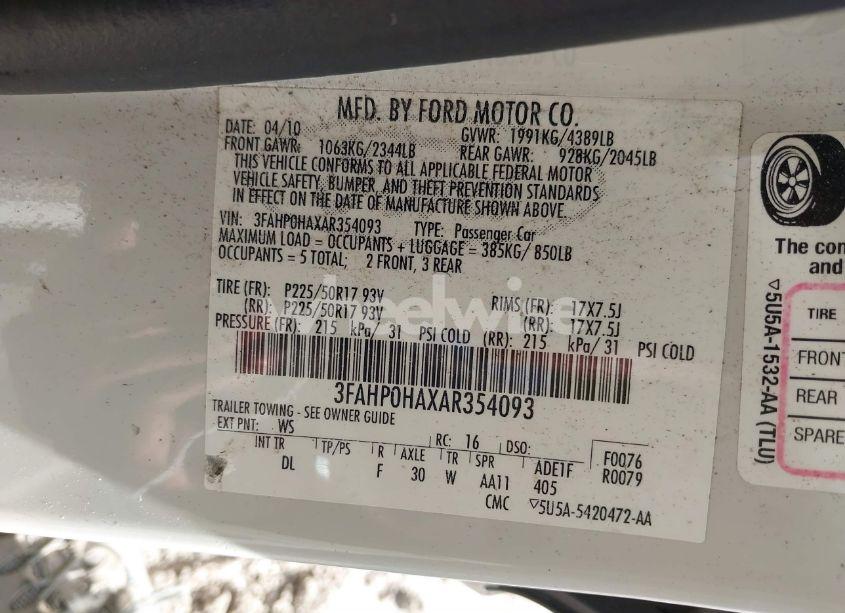 Photo 9 of 2010 Ford Fusion SE (VIN 3FAHP0HAXAR354093)