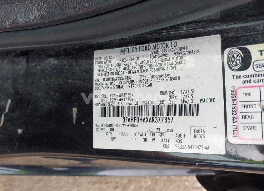 Photo 9 of 2010 Ford Fusion SE (VIN 3FAHP0HAXAR377857)