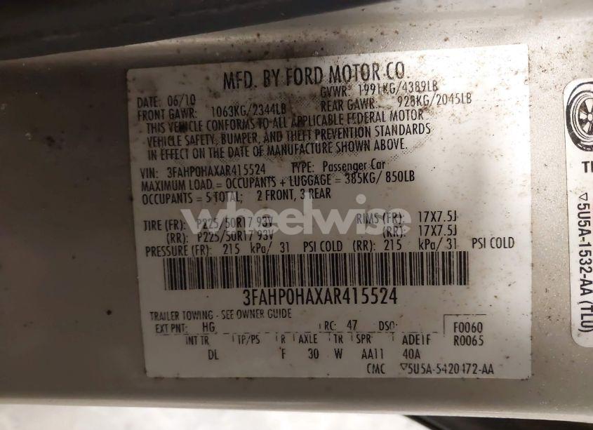 Photo 9 of 2010 Ford Fusion SE (VIN 3FAHP0HAXAR415524)