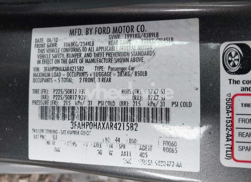 Photo 9 of 2010 Ford Fusion SE (VIN 3FAHP0HAXAR421582)