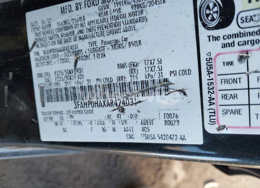 Photo 9 of 2010 Ford Fusion SE (VIN 3FAHP0HAXAR424031)