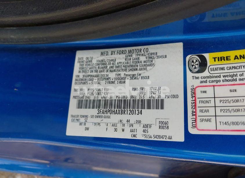 Photo 9 of 2011 Ford Fusion SE (VIN 3FAHP0HAXBR120134)