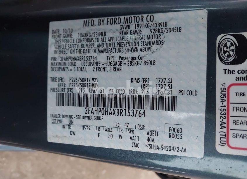 Photo 9 of 2011 Ford Fusion SE (VIN 3FAHP0HAXBR153764)