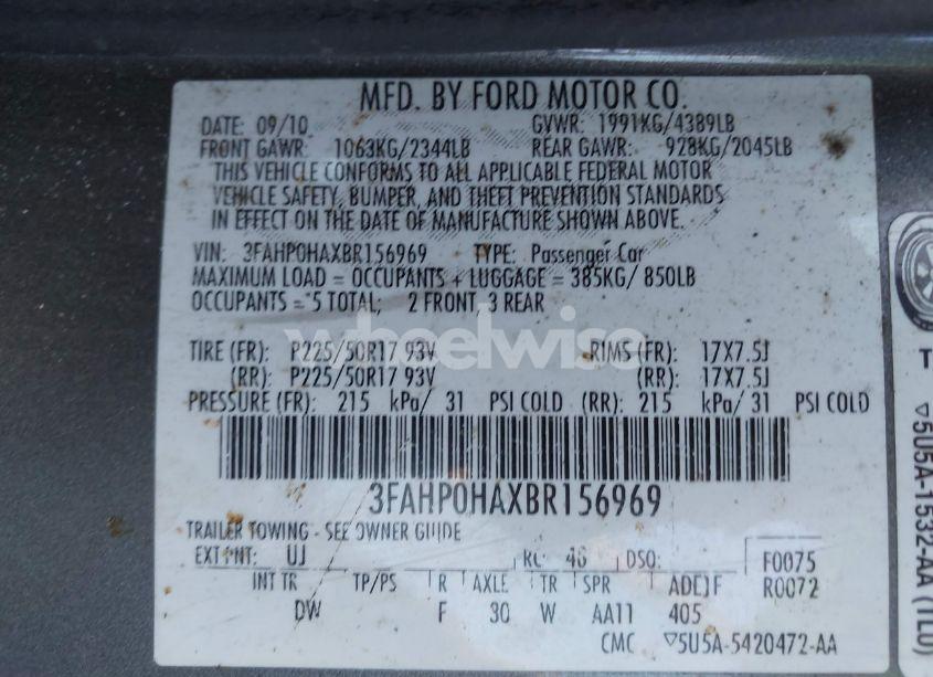 Photo 9 of 2011 Ford Fusion SE (VIN 3FAHP0HAXBR156969)